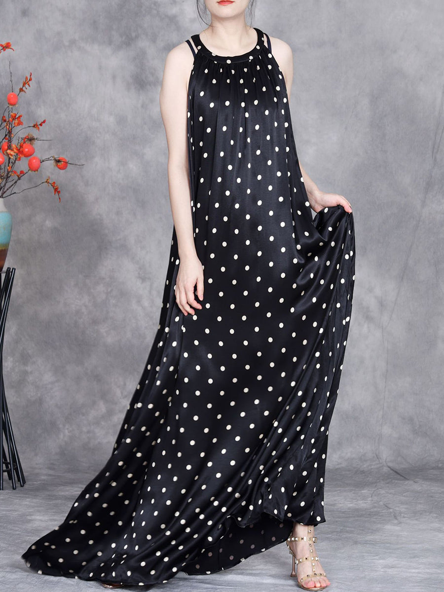 Women Summer Elegant Dot Loose Vest Maxi Dress OP1031