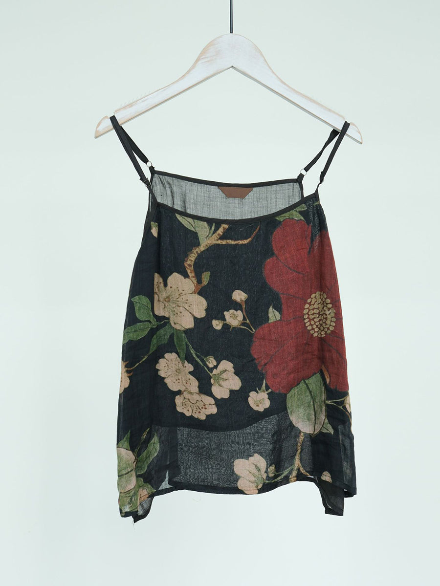 Plus Size Women Summer Vintage Flower Ramie Vest LL056