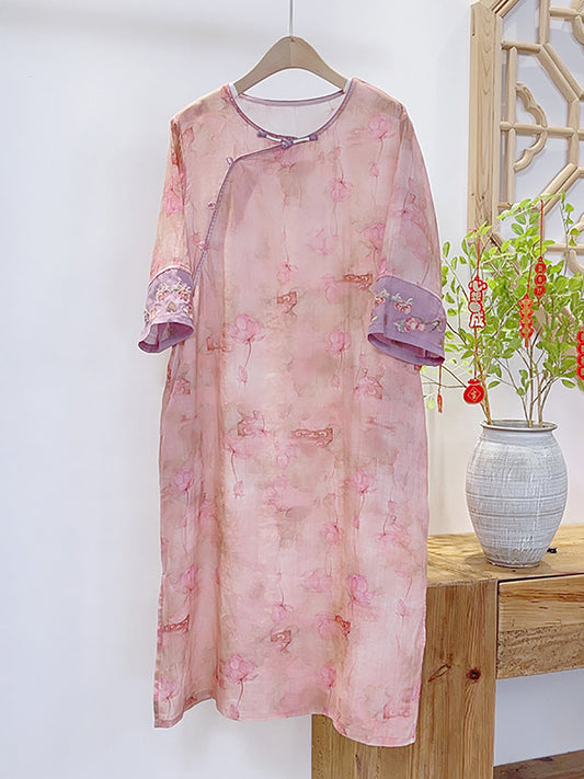 Robe d'été vintage en ramie épissée à fleurs pour femmes II1051