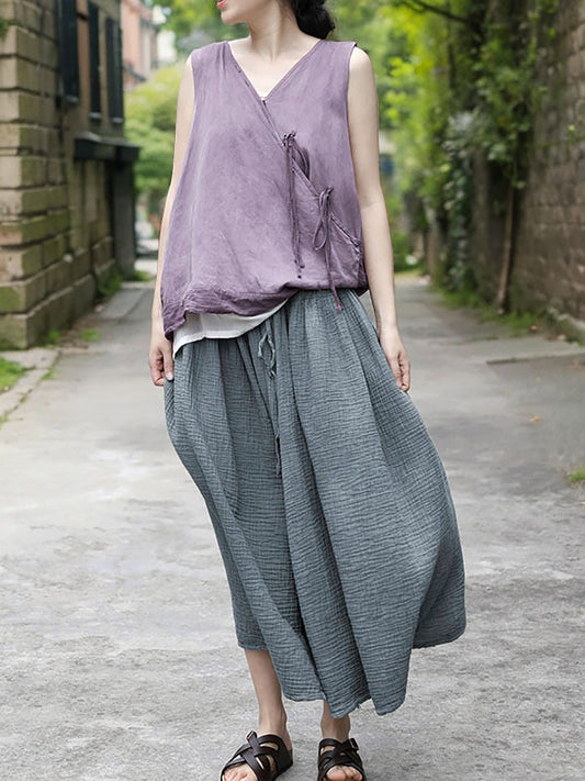 Women Summer Vintage Solid Cotton Loose Skirt OO1040