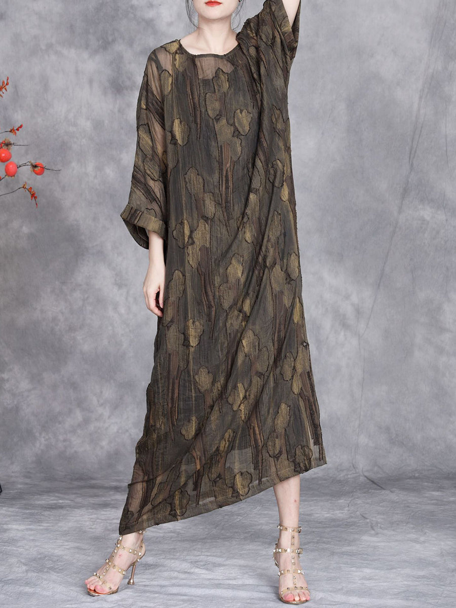 Women Summer Vintae Jacquard Loose Perspective Dress II1005