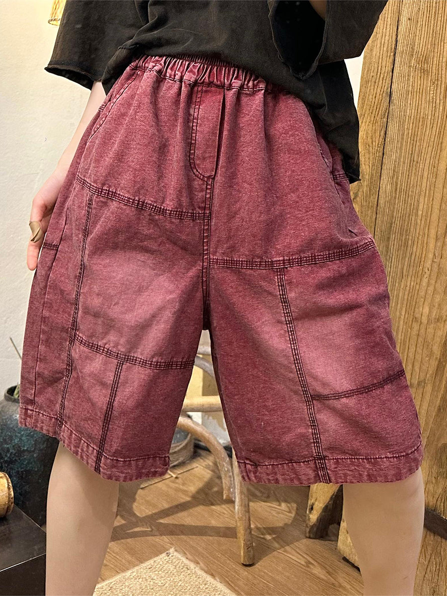 Women Summer Casual Spliced Solid Denim Short Pants PP1024