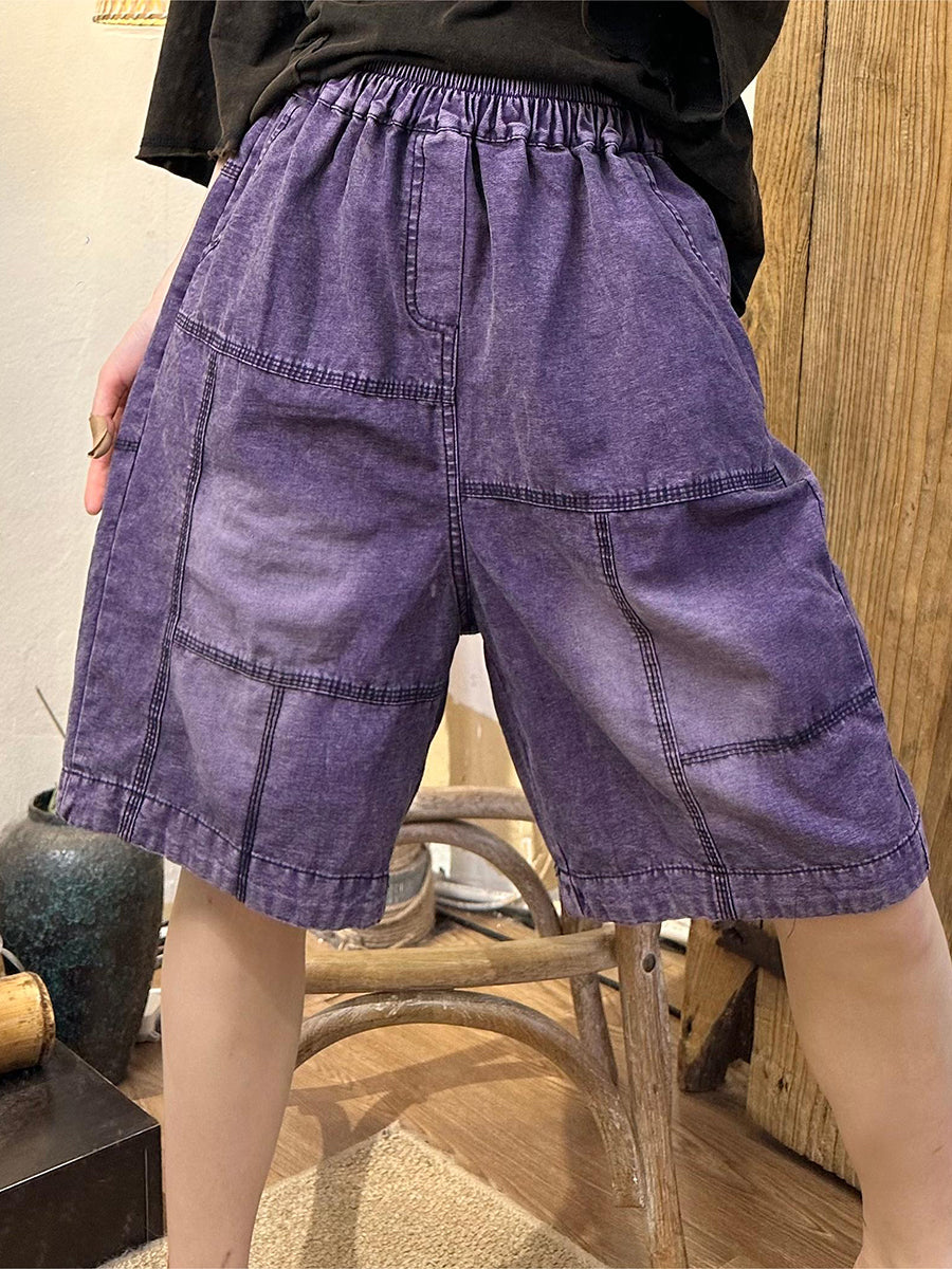 Women Summer Casual Spliced Solid Denim Short Pants PP1024