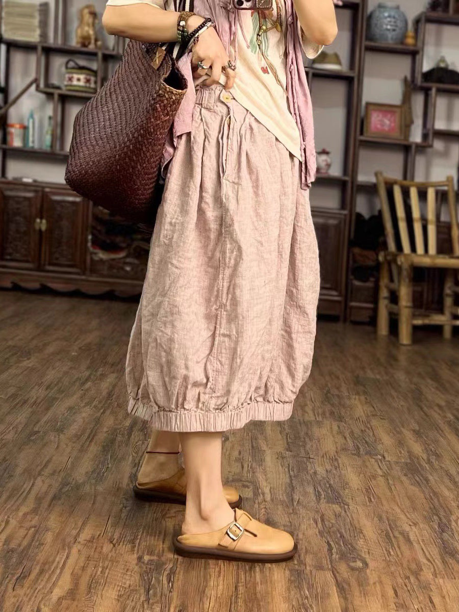 Women Summer Vintage Solid Loose Linen Bloomers PP1027