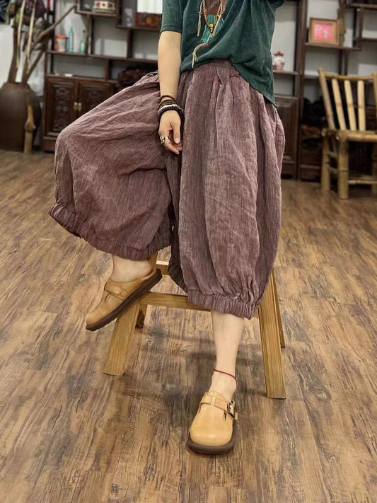 Women Summer Vintage Solid Loose Linen Bloomers PP1027