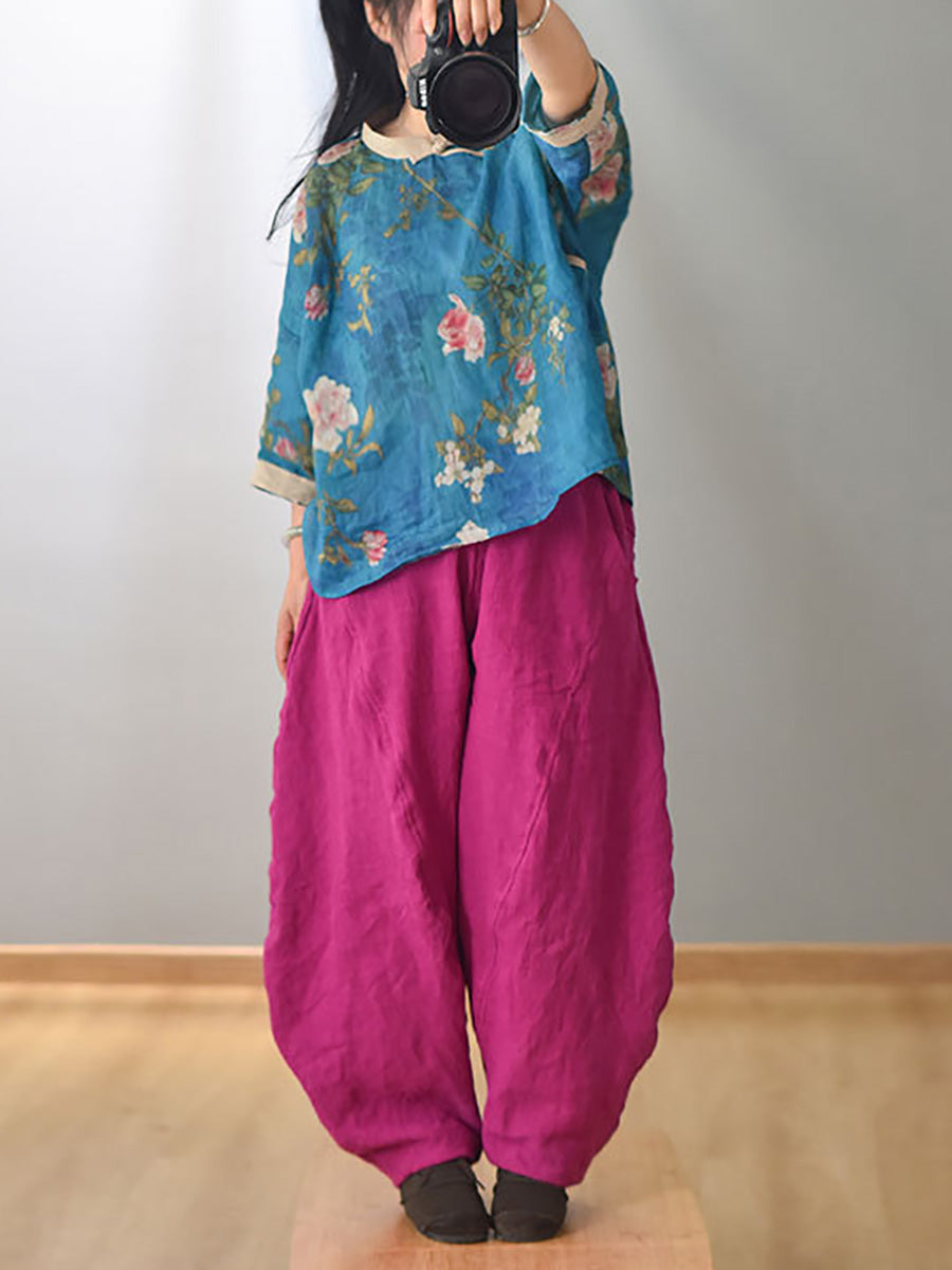 Women Summer Vintage Solid Linen Harem Pants LL029