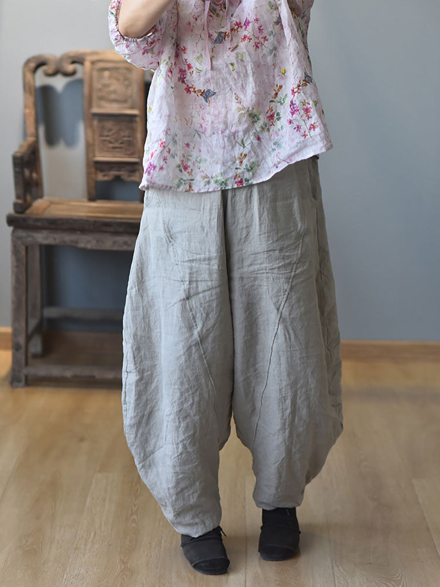 Women Summer Vintage Solid Linen Harem Pants LL029