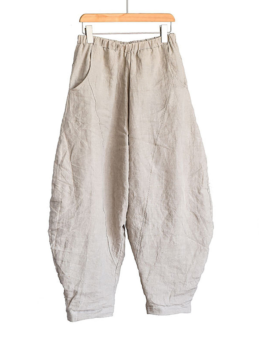 Women Summer Vintage Solid Linen Harem Pants LL029