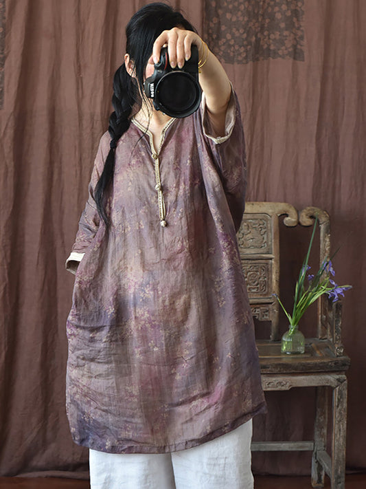 Frauen Sommer Ethnische Floral Lose Ramie Kleid LL016