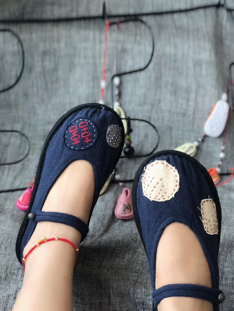 Women Summer Vintage Patch Embroidery Cotton Flat Shoes LL015