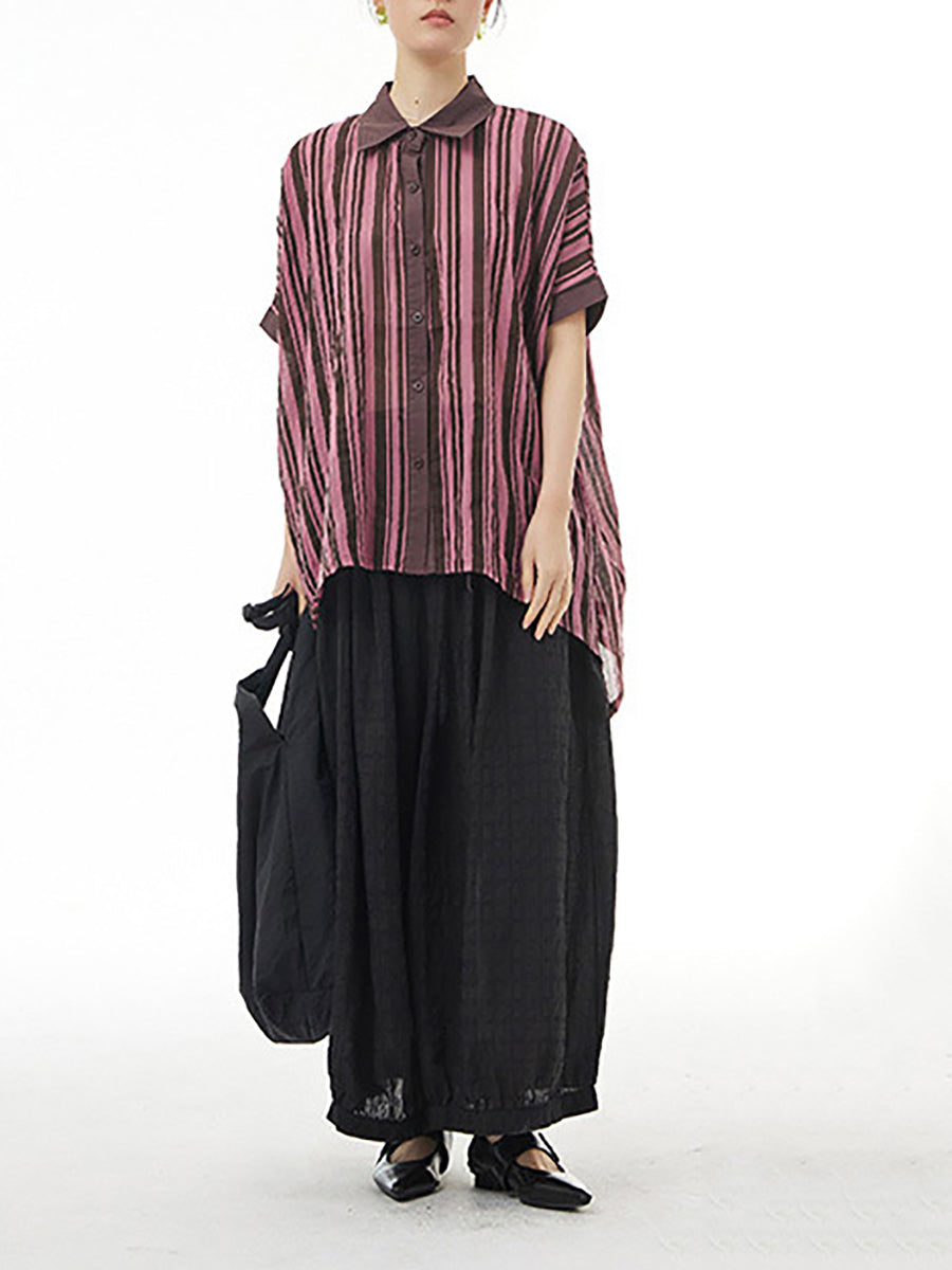 Women Summer Artsy Plaid Loose Thin Wide-leg Pants AI1008