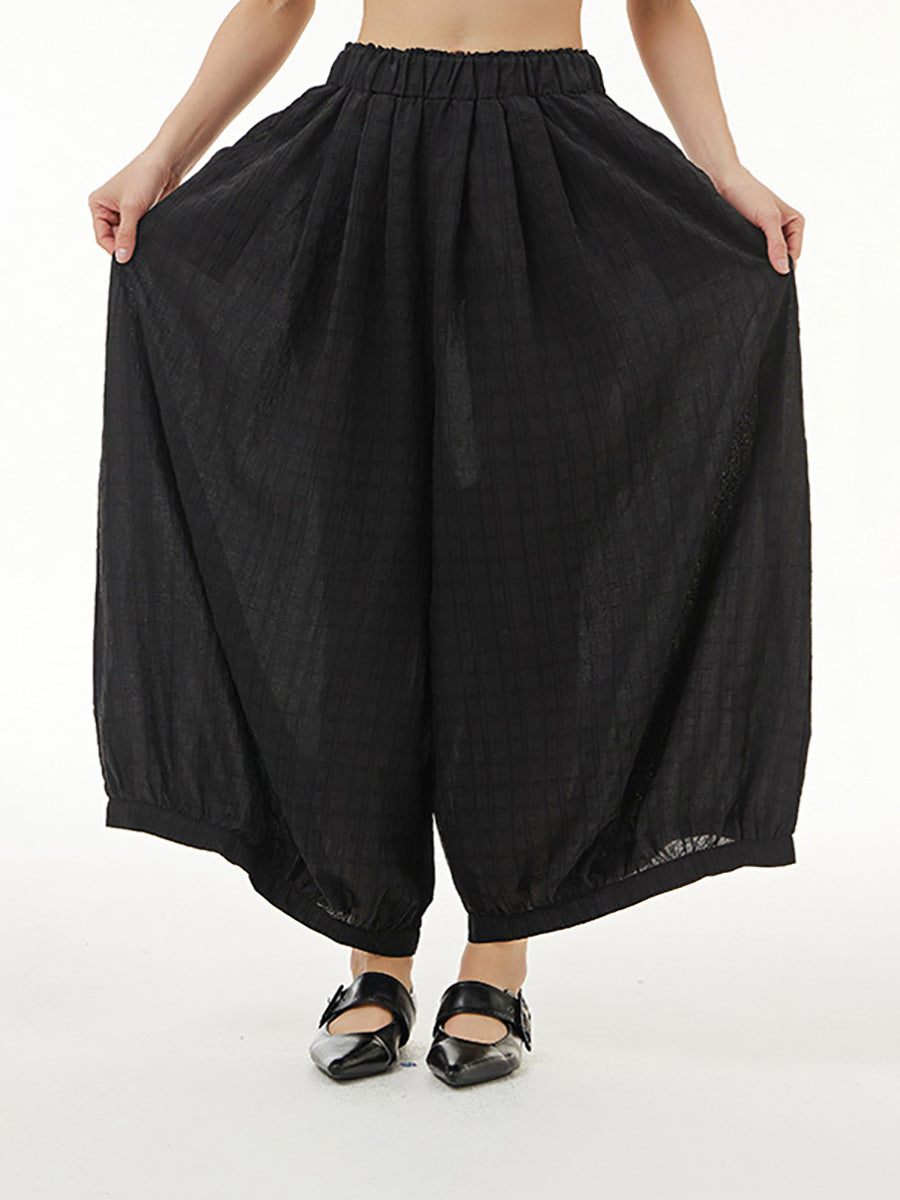 Women Summer Artsy Plaid Loose Thin Wide-leg Pants AI1008