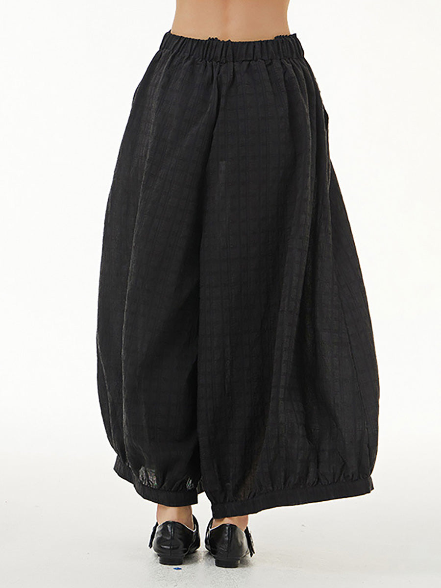 Women Summer Artsy Plaid Loose Thin Wide-leg Pants AI1008