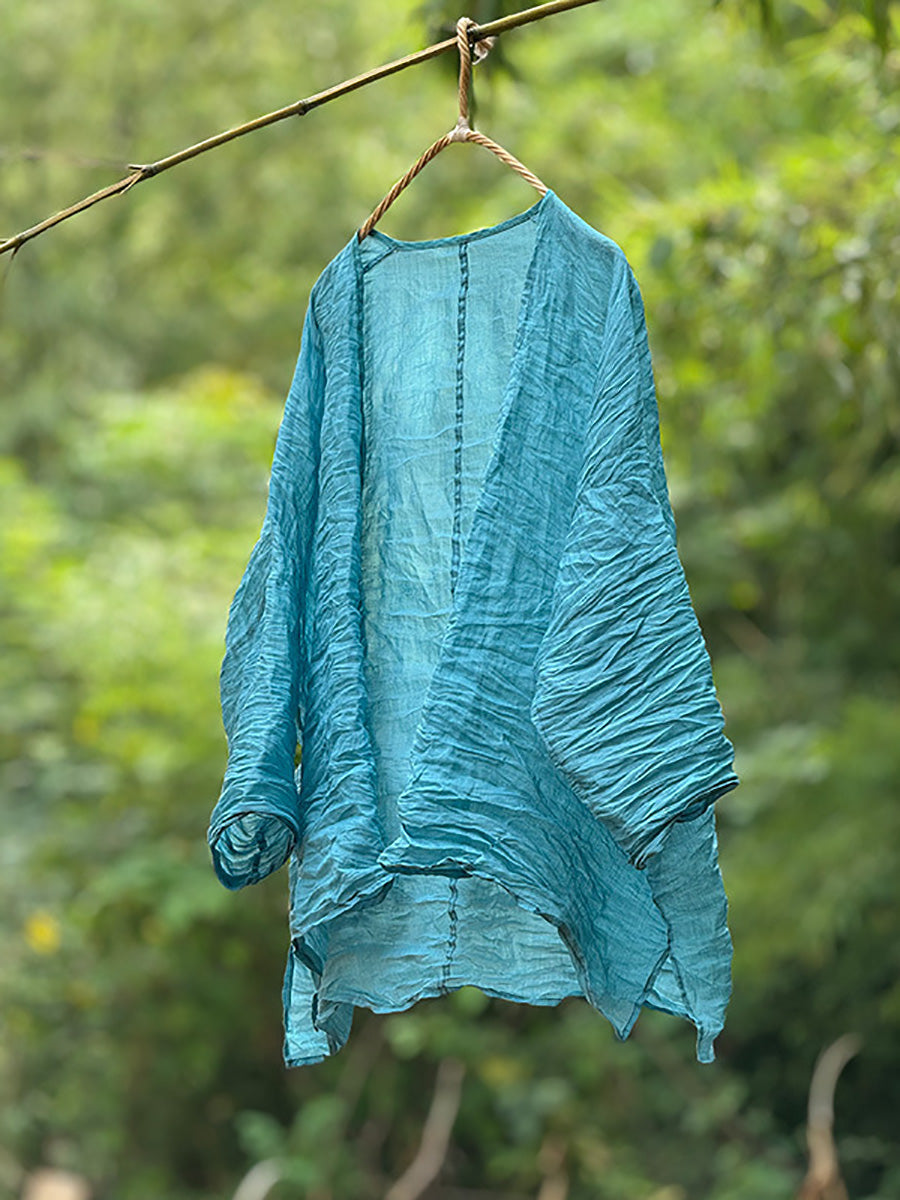 Shirt Coat Solid Vintage Thin Summer Ramie Women