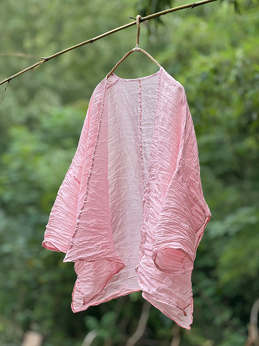Shirt Coat Solid Vintage Thin Summer Ramie Women
