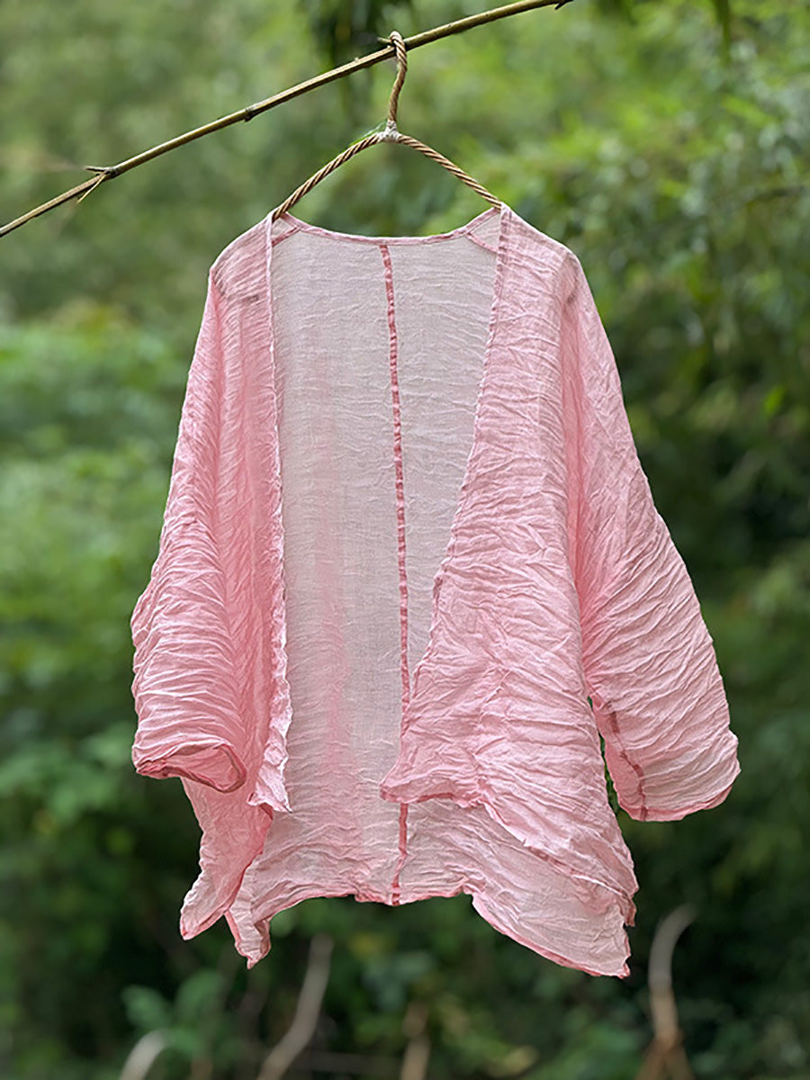 Shirt Coat Solid Vintage Thin Summer Ramie Women