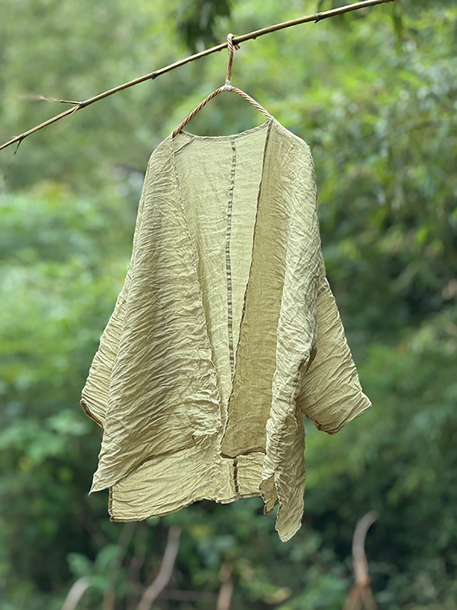 Shirt Coat Solid Vintage Thin Summer Ramie Women