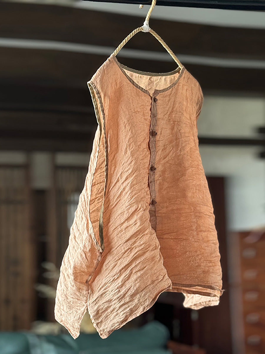 Vintage Loose Women Ramie Summer Vest Solid
