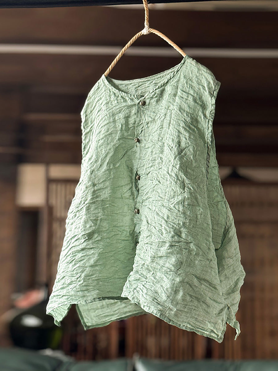 Vintage Loose Women Ramie Summer Vest Solid