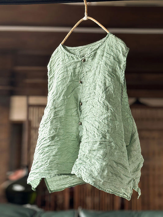 Vintage Loose Women Ramie Summer Vest Solid