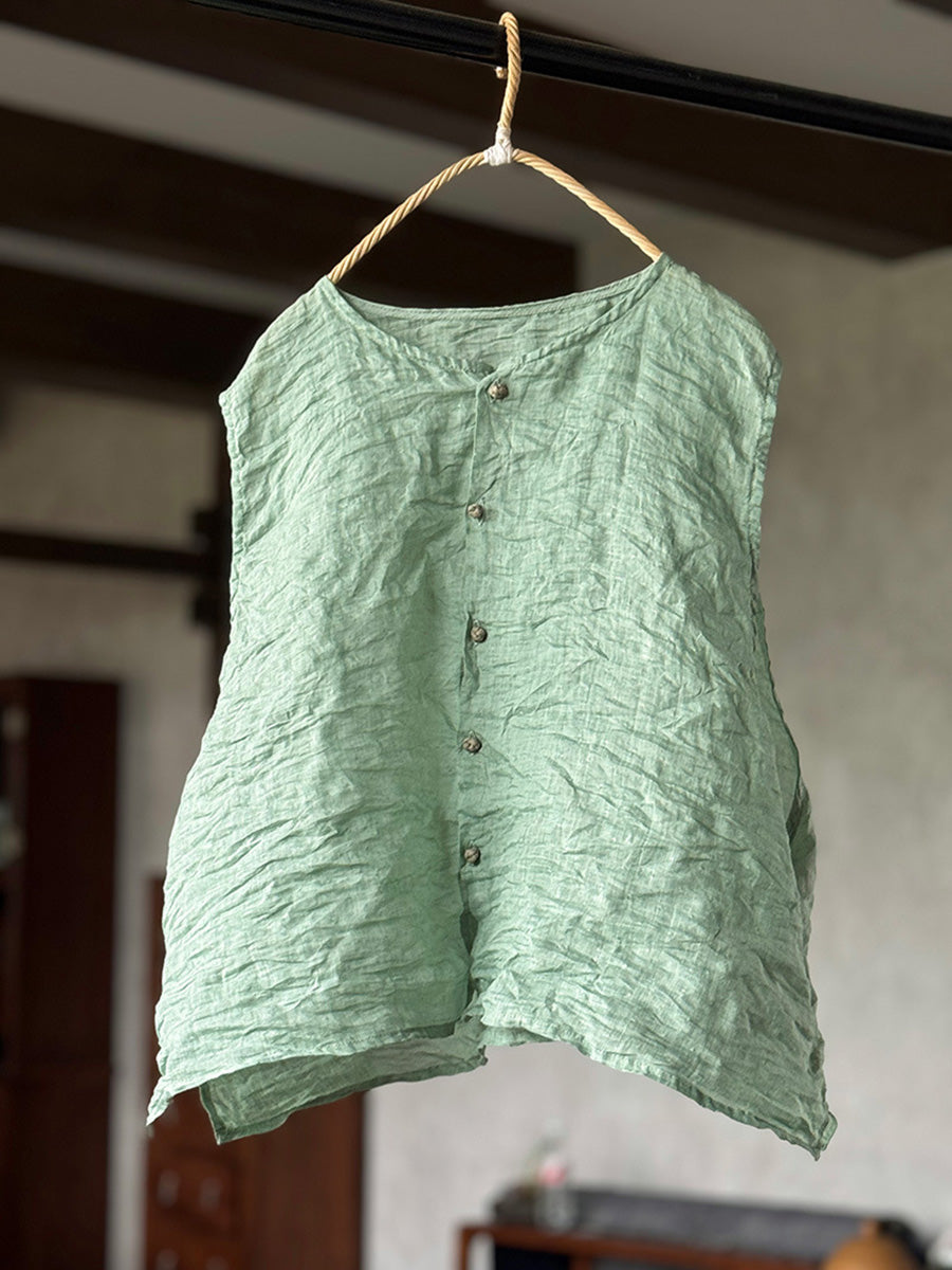Vintage Loose Women Ramie Summer Vest Solid