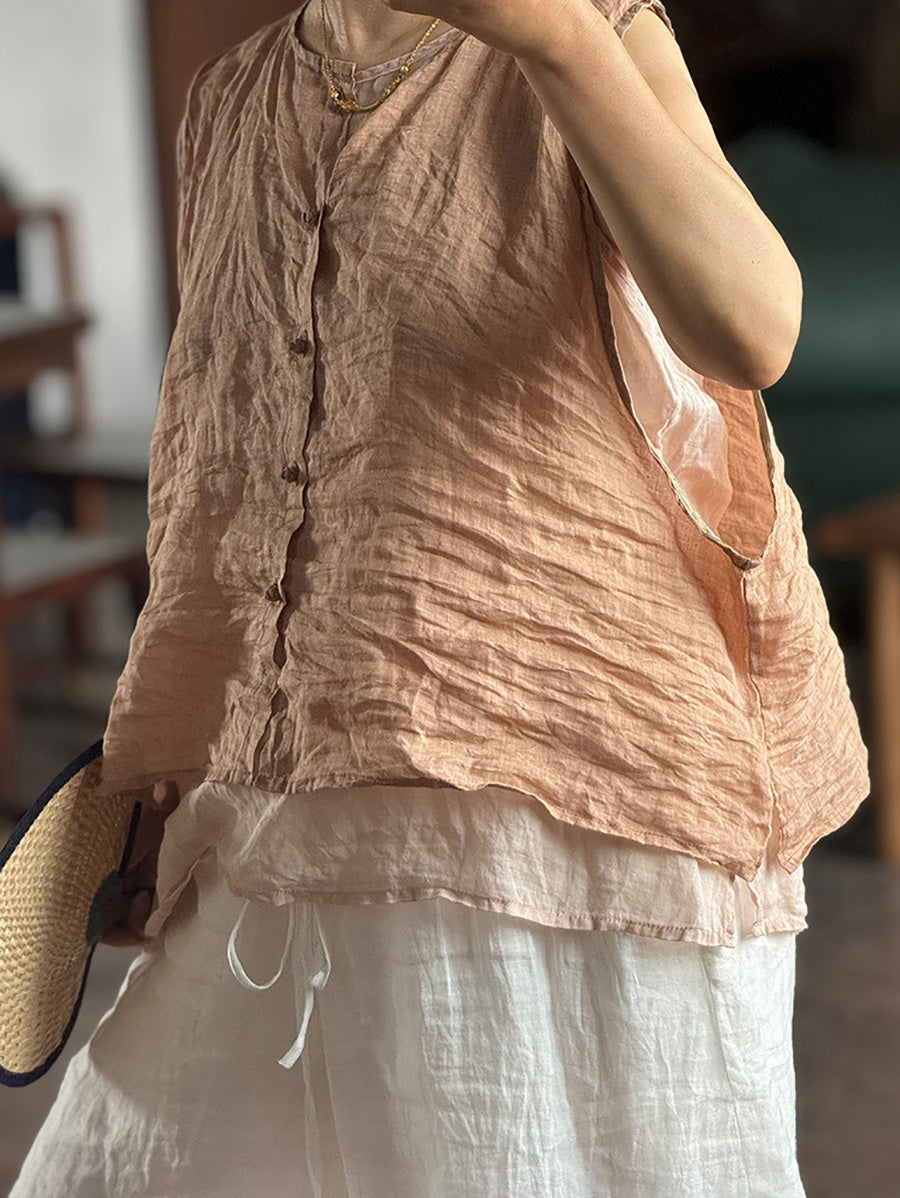 Vintage Loose Women Ramie Summer Vest Solid