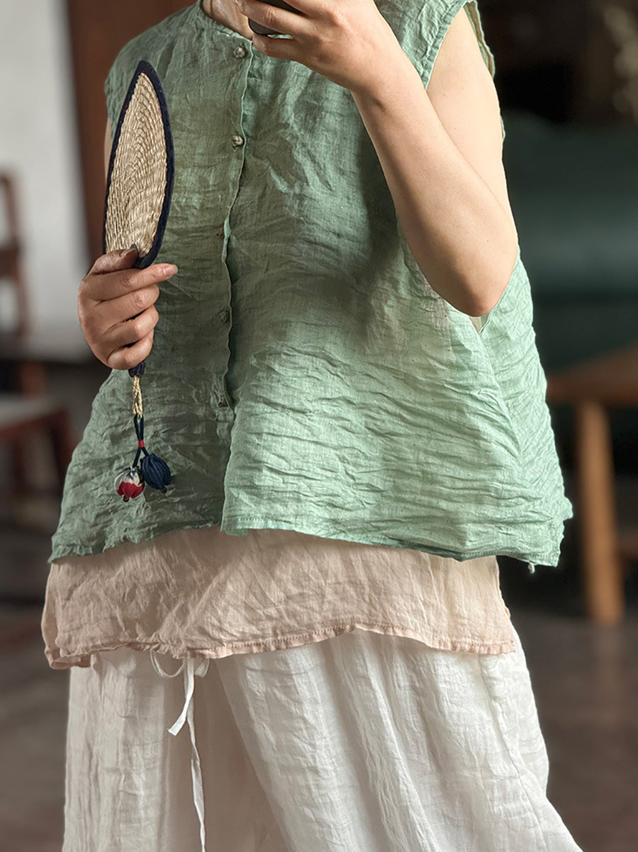 Vintage Loose Women Ramie Summer Vest Solid