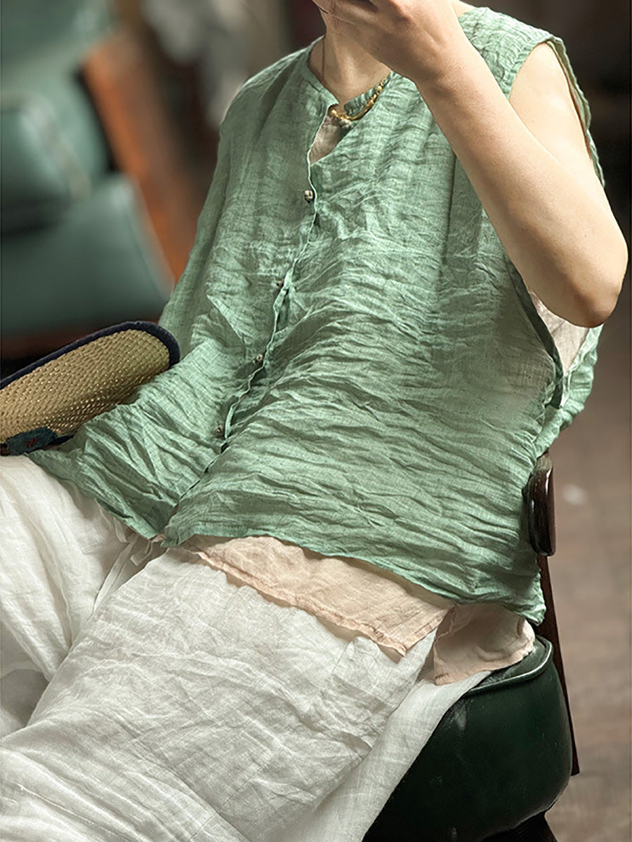 Vintage Loose Women Ramie Summer Vest Solid
