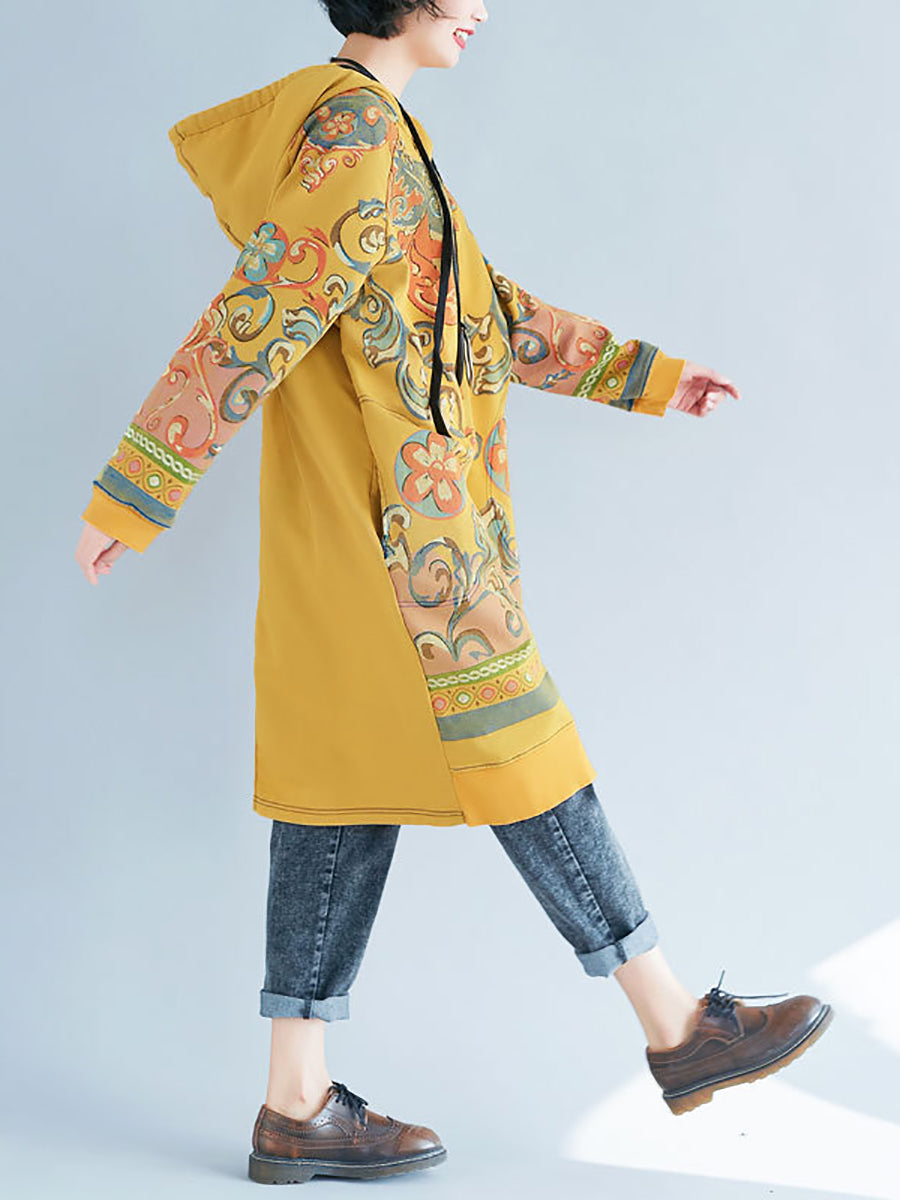 Women Vintage Flower Autumn Hooded Dress AS1041