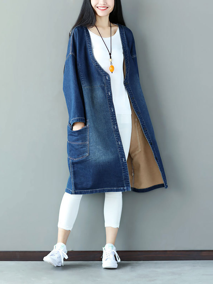 Women Autumn Casual Flower Patch Back Denim Coat AS1021