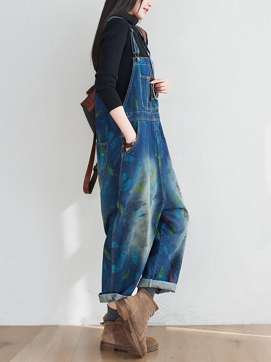 Women Summer Casual Watercolour Denim Jumpsuits AT1055