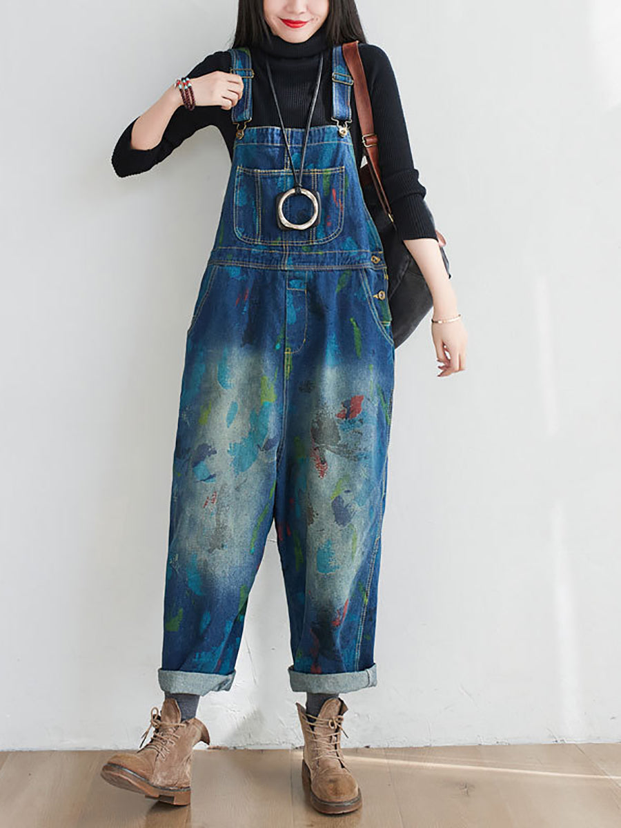 Women Summer Casual Watercolour Denim Jumpsuits AT1055