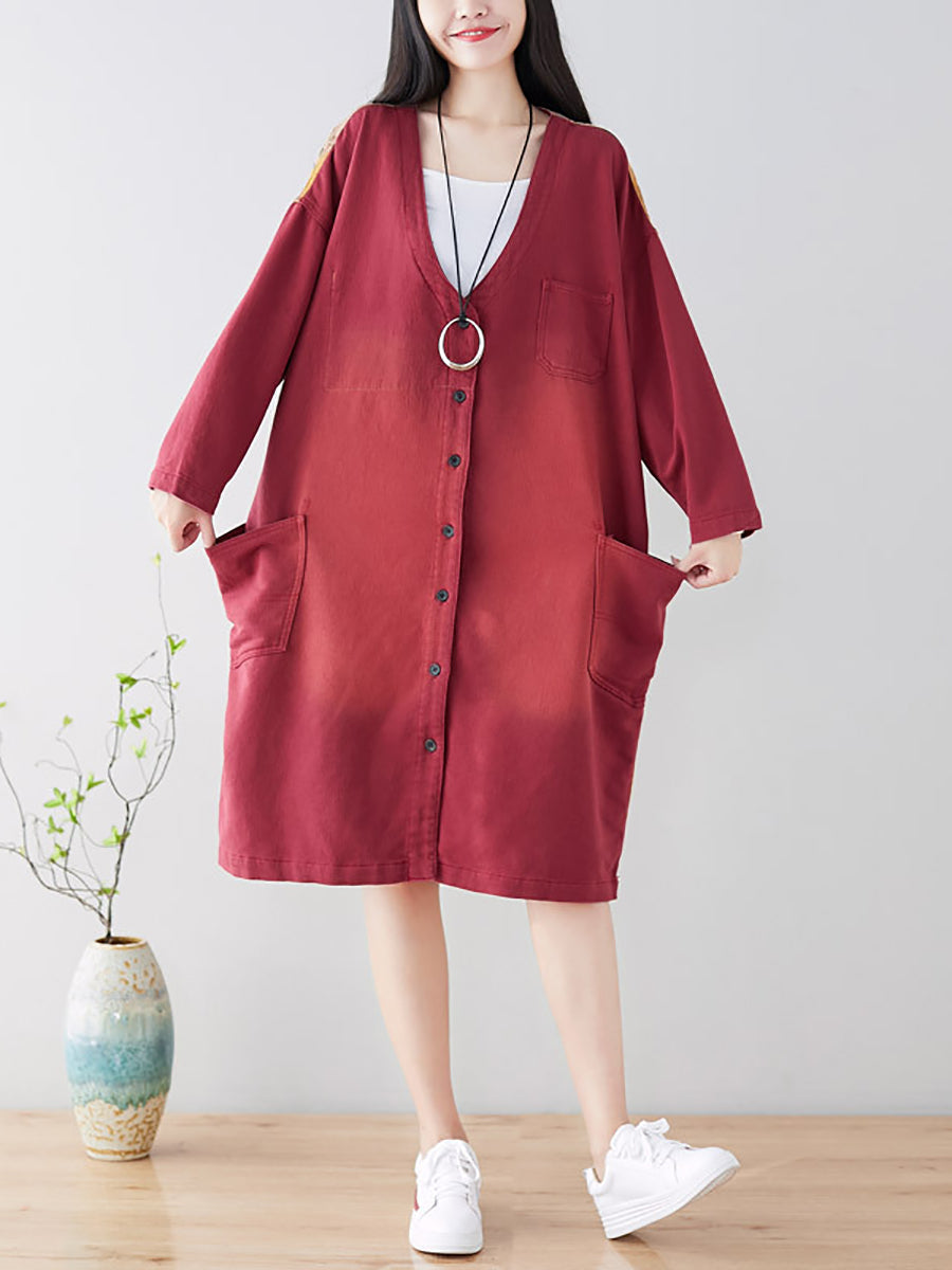 Women Spring Casual Back Spliced Pokcet Loose Coat AT1042