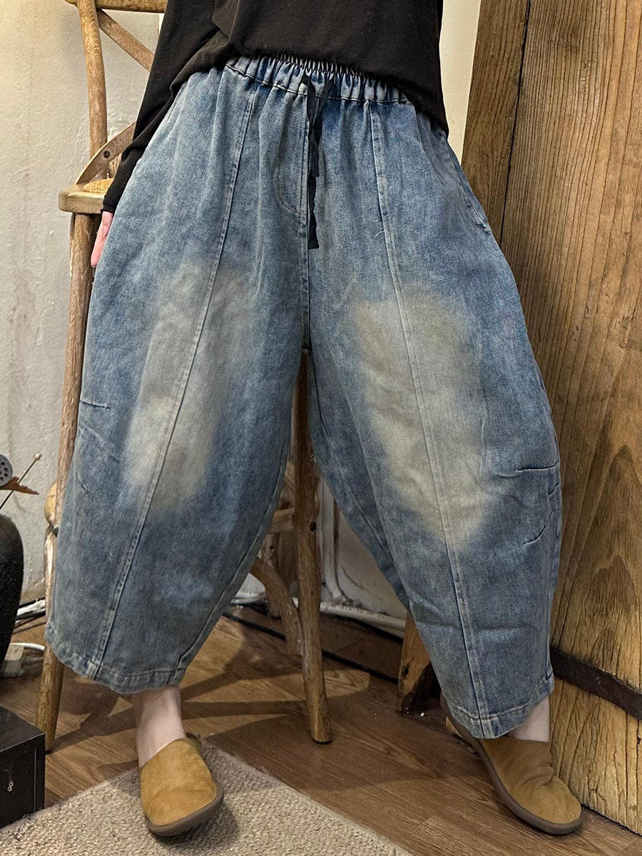 Women Casual Pockets Spliced Washed Denim Harem Pants AI1024