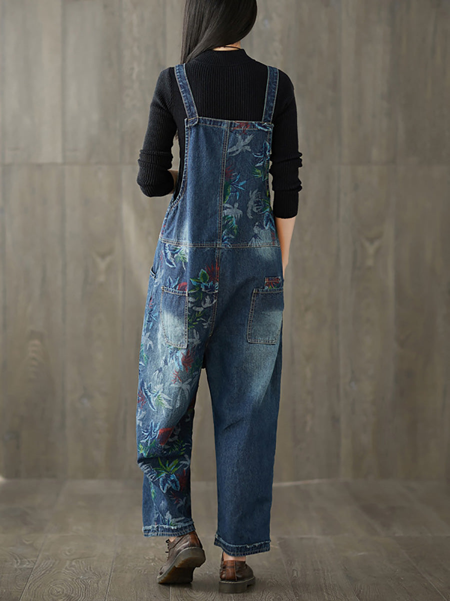 Damen Herbst Blumen Denim Lose Jumpsuits AI1057