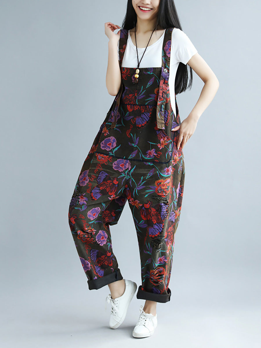 Frauen Sommer Artsy Blume Tasche Lose Overalls AI1009