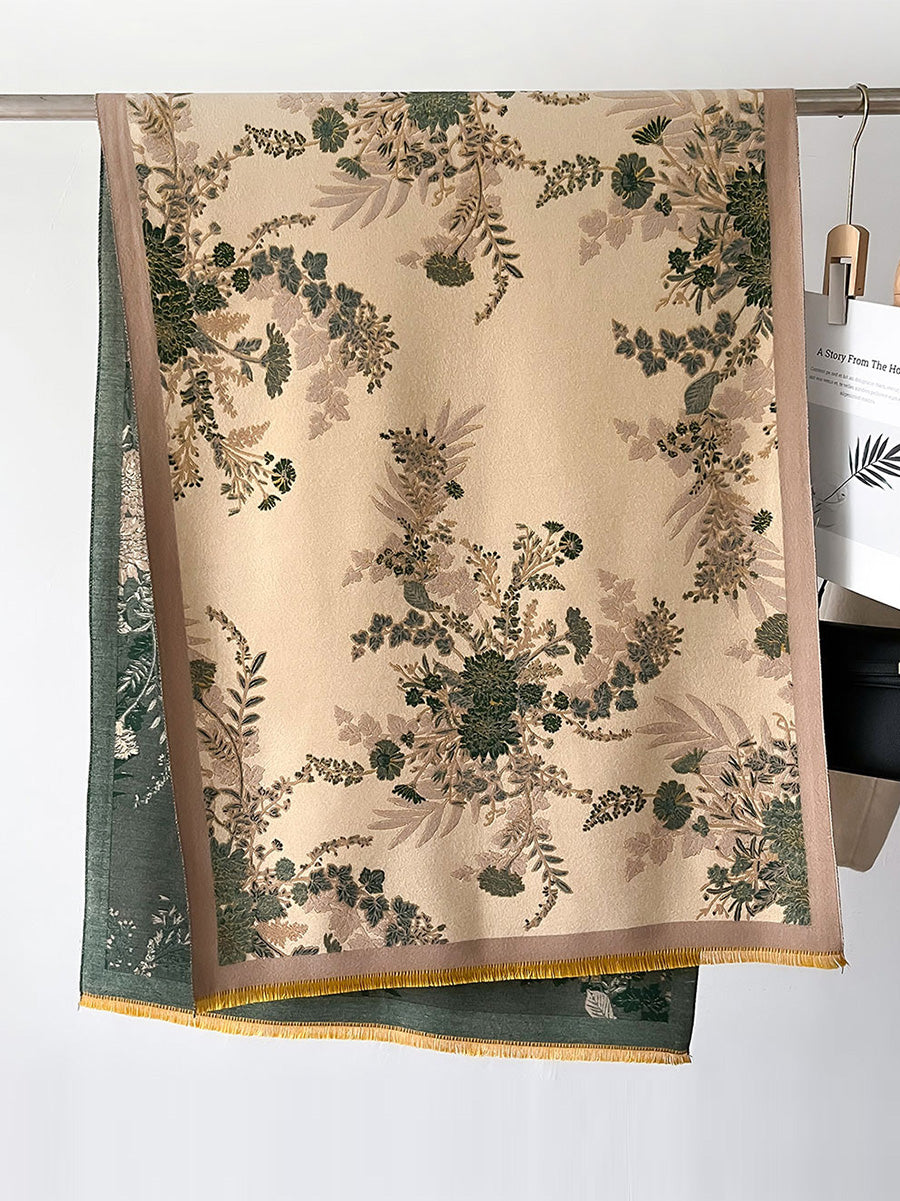 Écharpe châle chaude à pompons en jacquard floral artistique pour femme AI1033