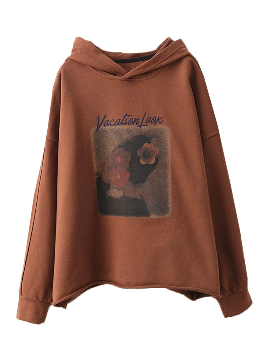 Women Casual Autumn Print Hooded Sweatshirt AH1008