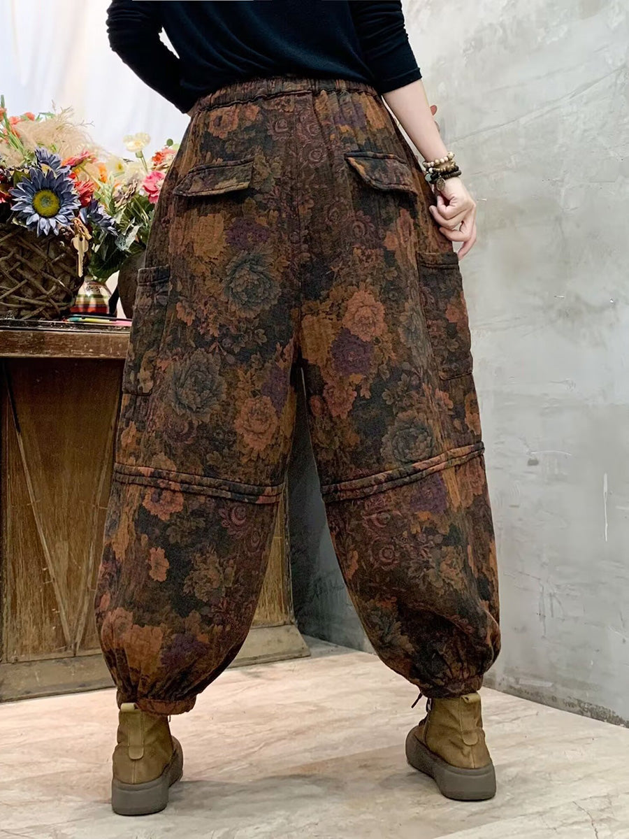 Women Autumn Vintage Flower Spliced Cotton Harem Pants AH1004