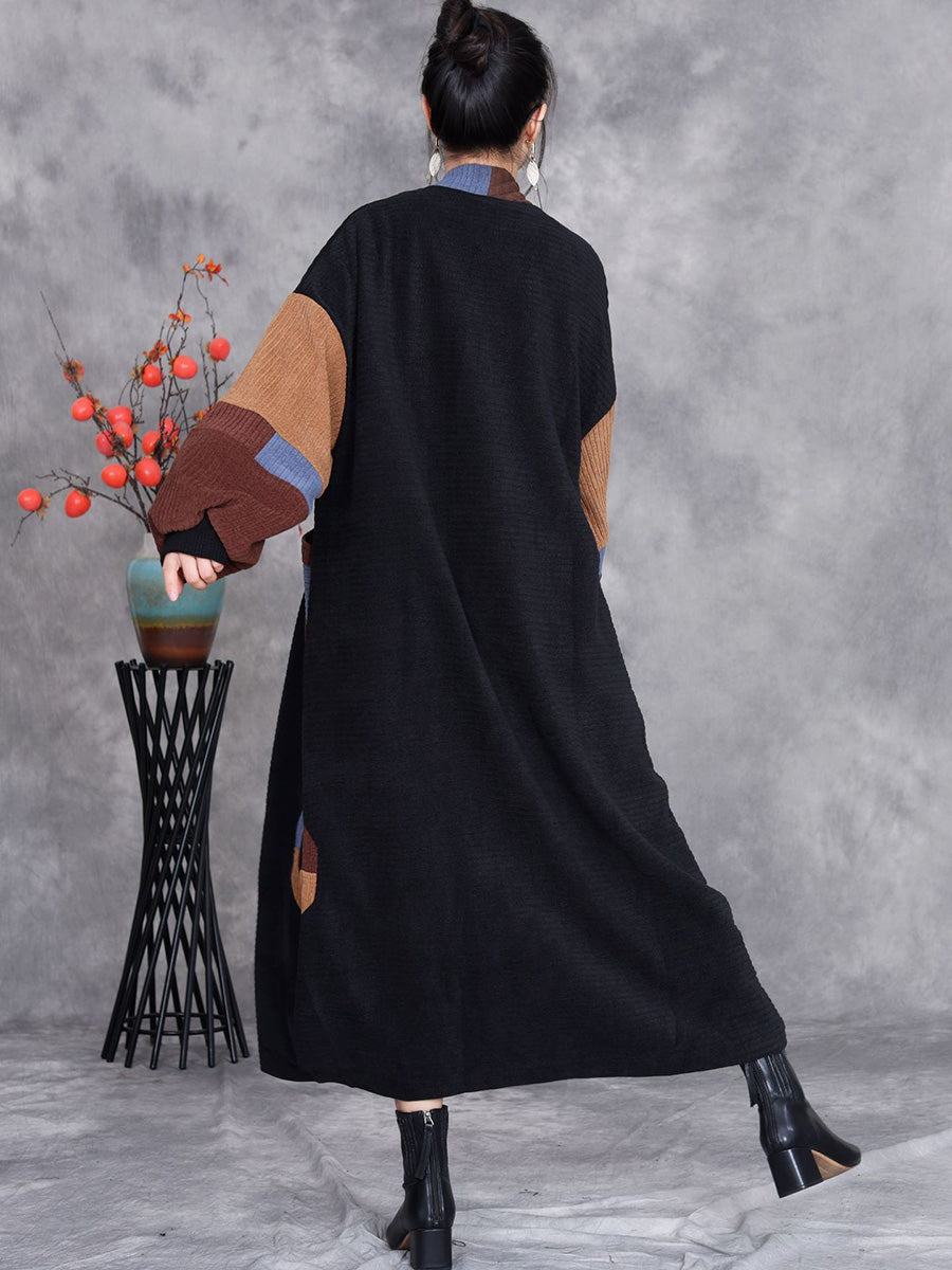 Women Winter Artsy Colorblock Cardigan Long Coat