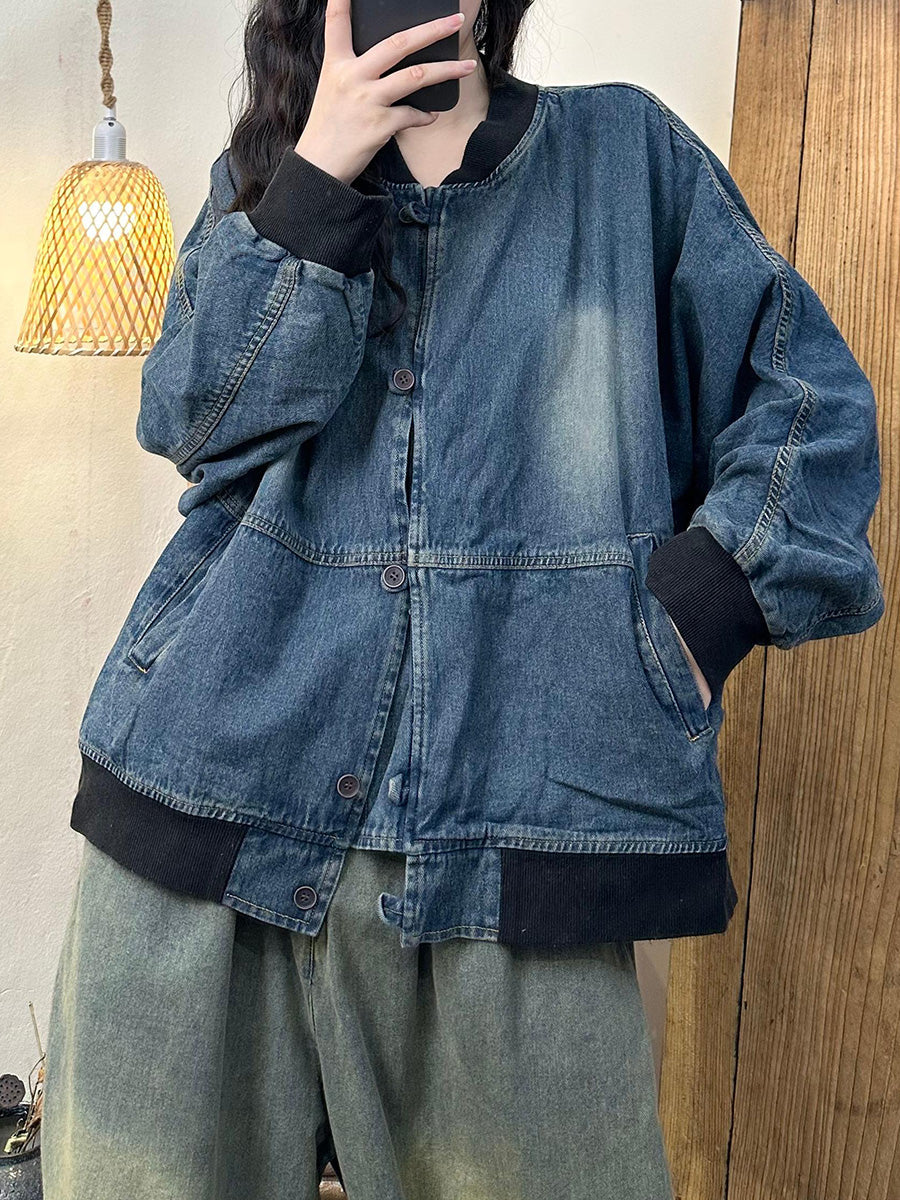 Women Autumn Casual Colorblock Denim Coat