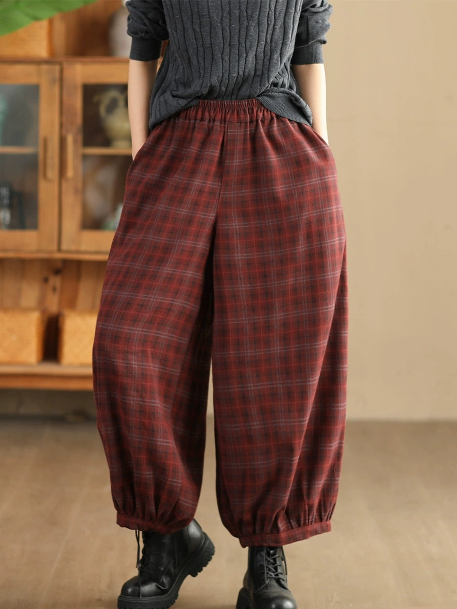 Women Autumn Casual Plaid Warm Harem Pants AH1042