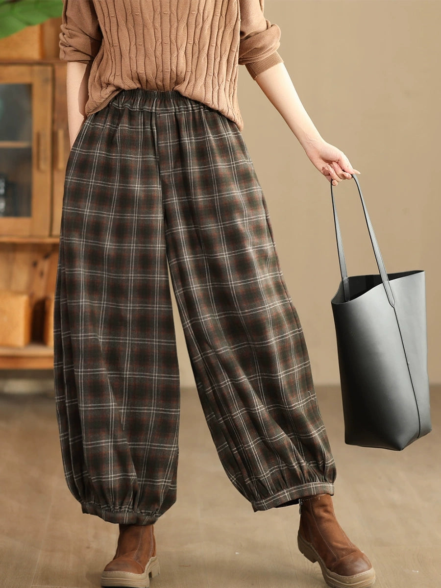 Women Autumn Casual Plaid Warm Harem Pants AH1042