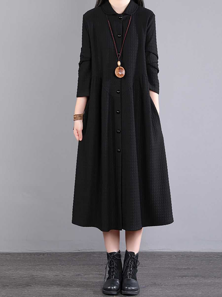 Plus Size Women Autumn Commute Solid Button Loose Dress AK1015