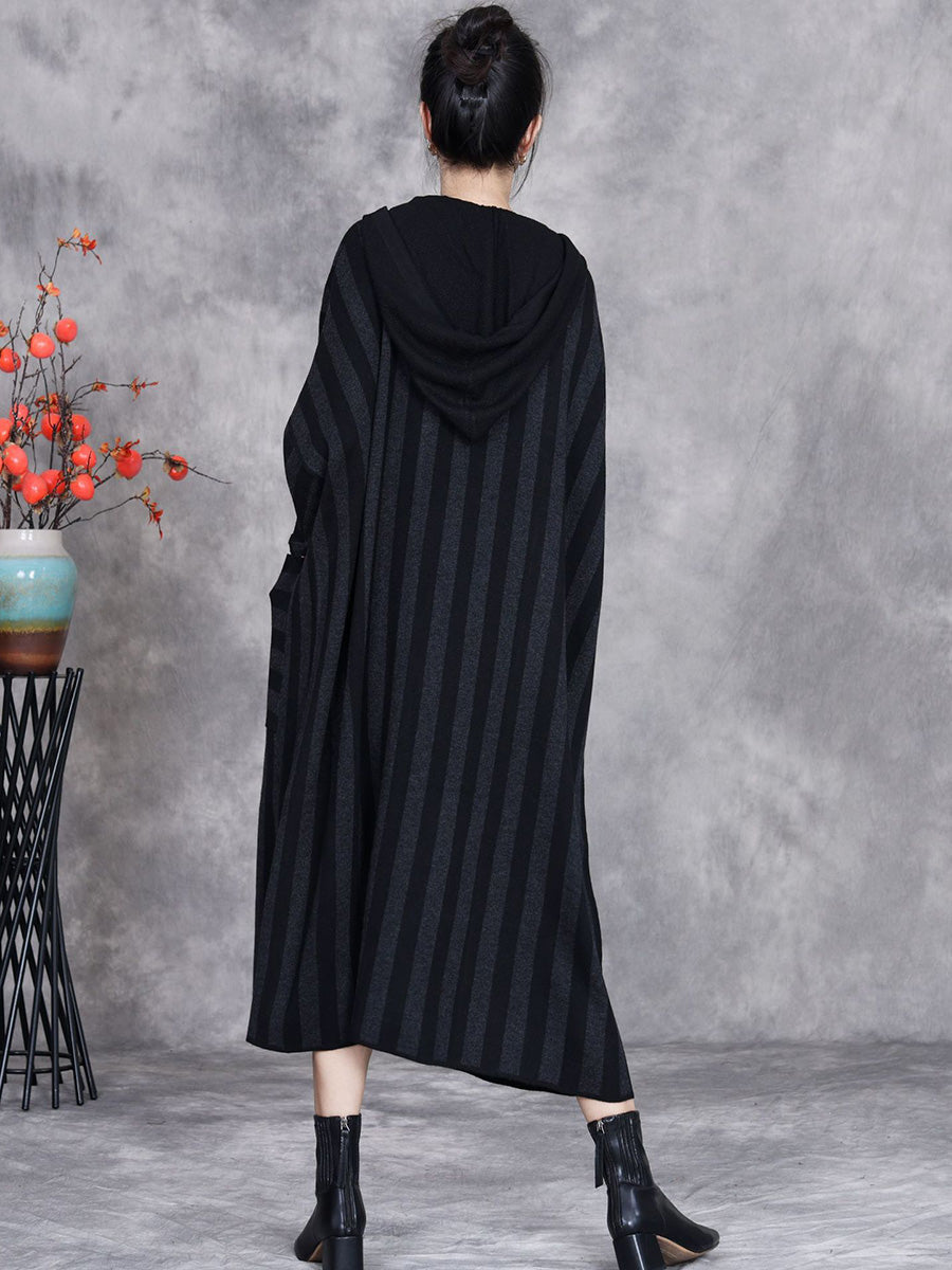 Women Autumn Artsy Stripe Colorblock Hooded Knit Dress AK1027