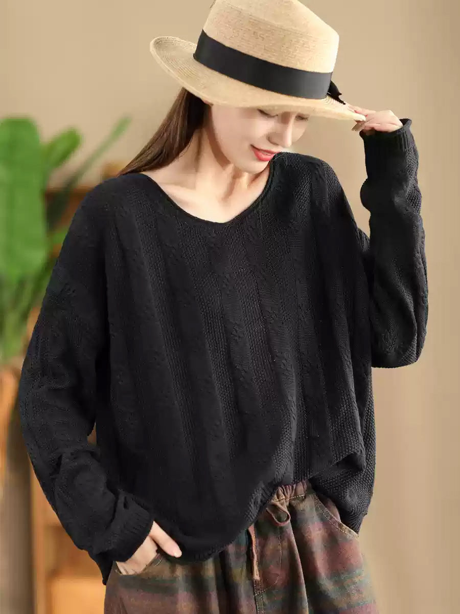 Women Artsy Autumn Cotton V-Neck Knit Sweater AK1026