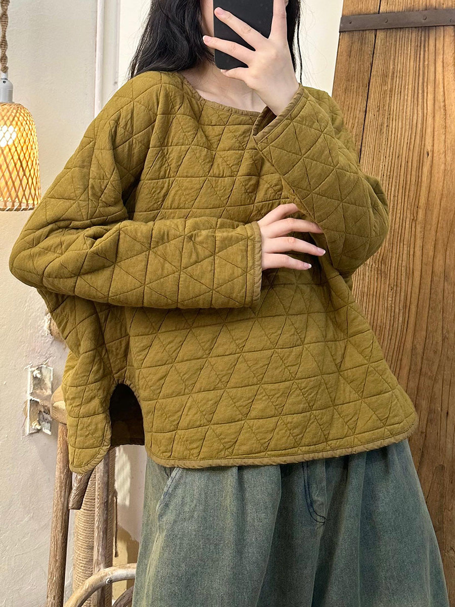 Women Artsy Autumn Rhomboids Stitching Padded Sweatshirt AK1031