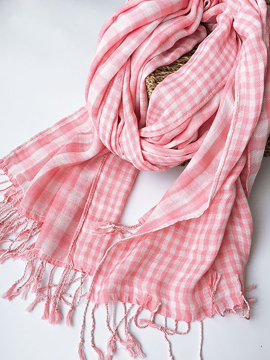 Women 100%Cotton Plaid Tassel Shawl Scarf AK1036