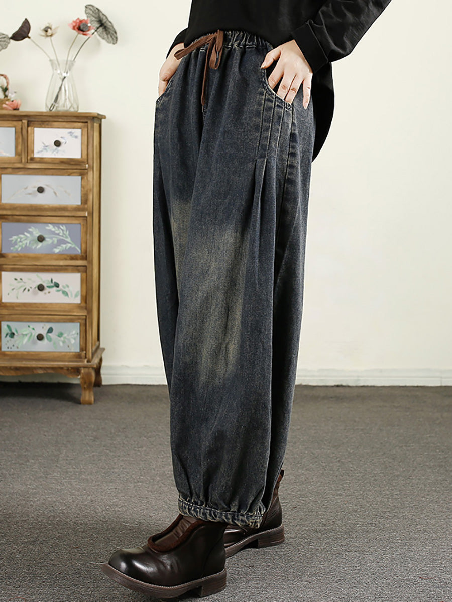 Women Autumn Vintage Denim Loose Harem Pants AK1043