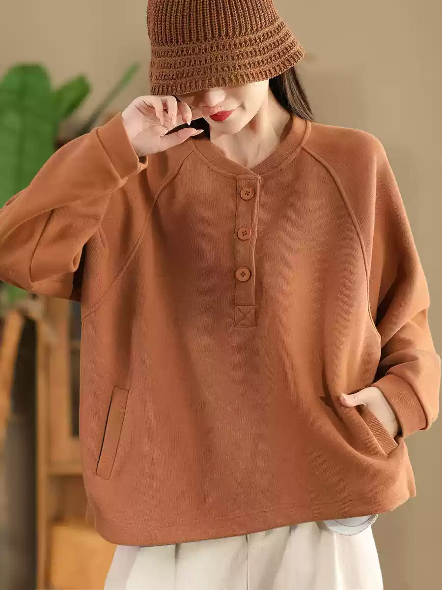 Women Autumn Pure Color Stand Collar Cotton Sweatshirt AX1085